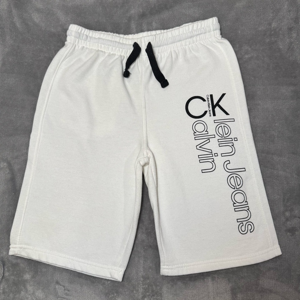 Calvin Klein Kids Fleece Logo Shorts, White size 14/16